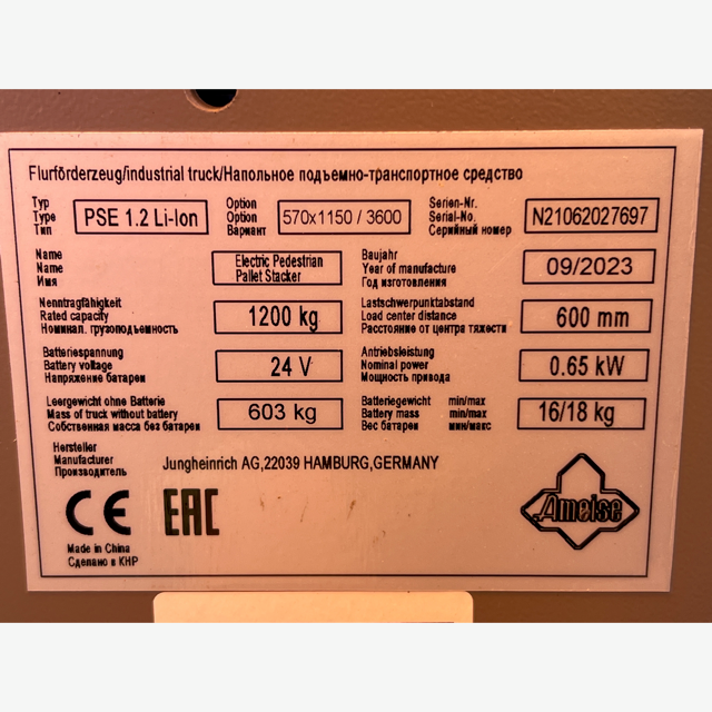Jungheinrich Ameise PSE1.2 Li-Ion Electric Pallet Stacker