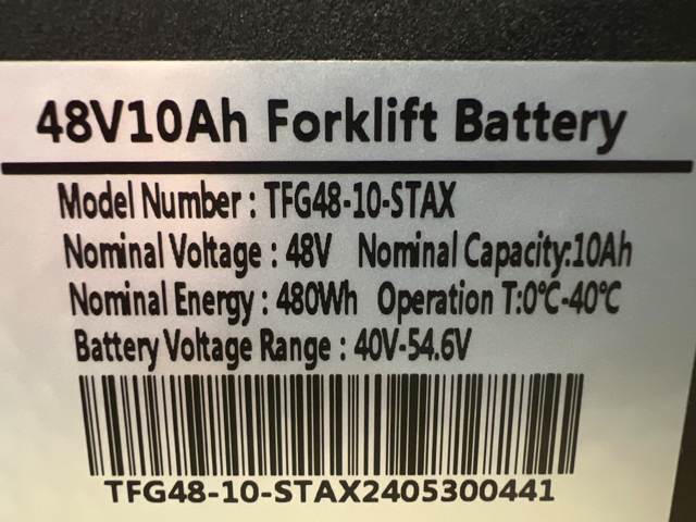 Ningbo Staxx TFG48-10-STAX 48V 10A Forklift Battery 10301092