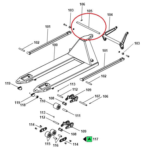 Rocker Arm Axle 525mm Fork Width GS25 Premium Pramac S0003015038