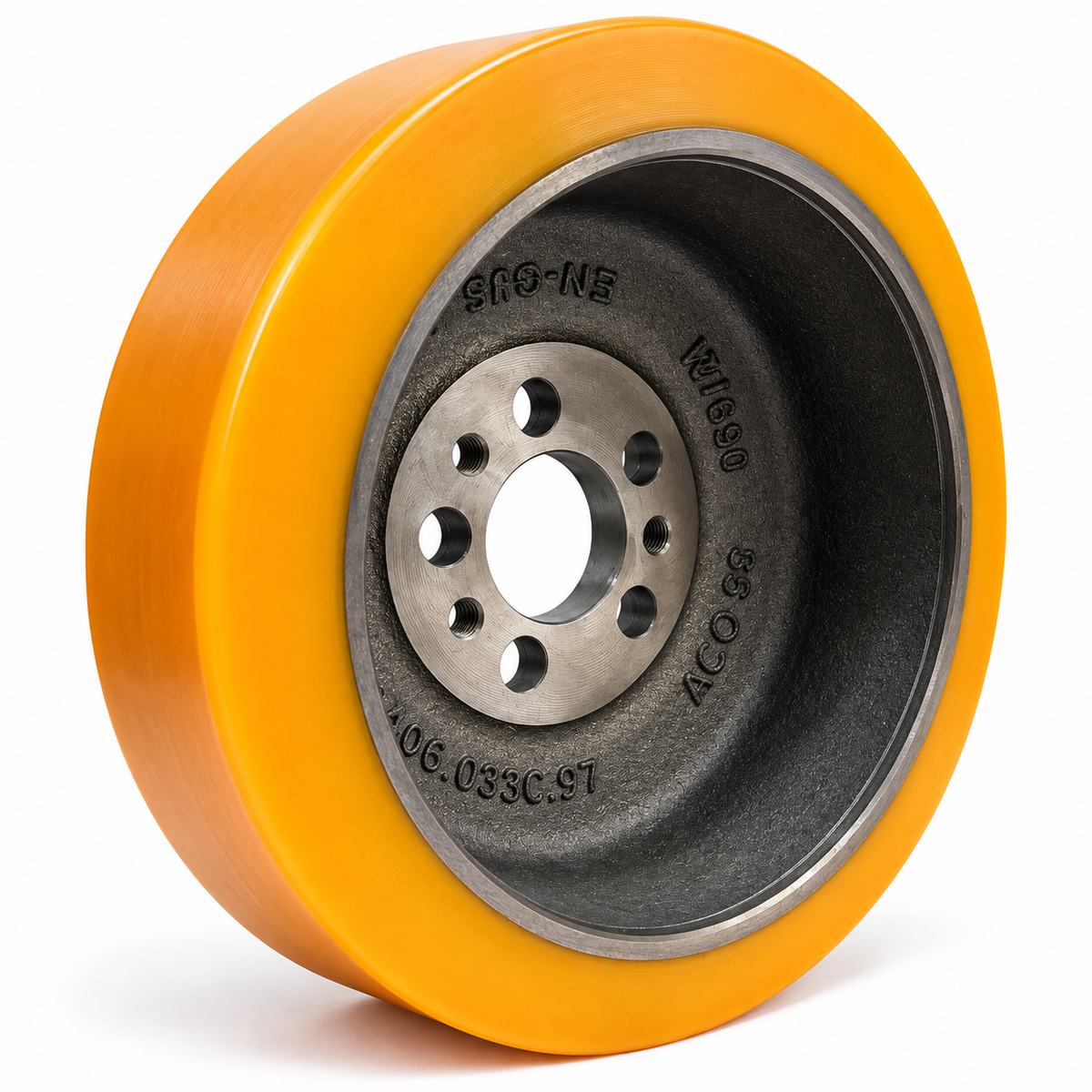 Polyurethane drive wheel 230x70(82)x45mm with cast iron hub and mounting holes