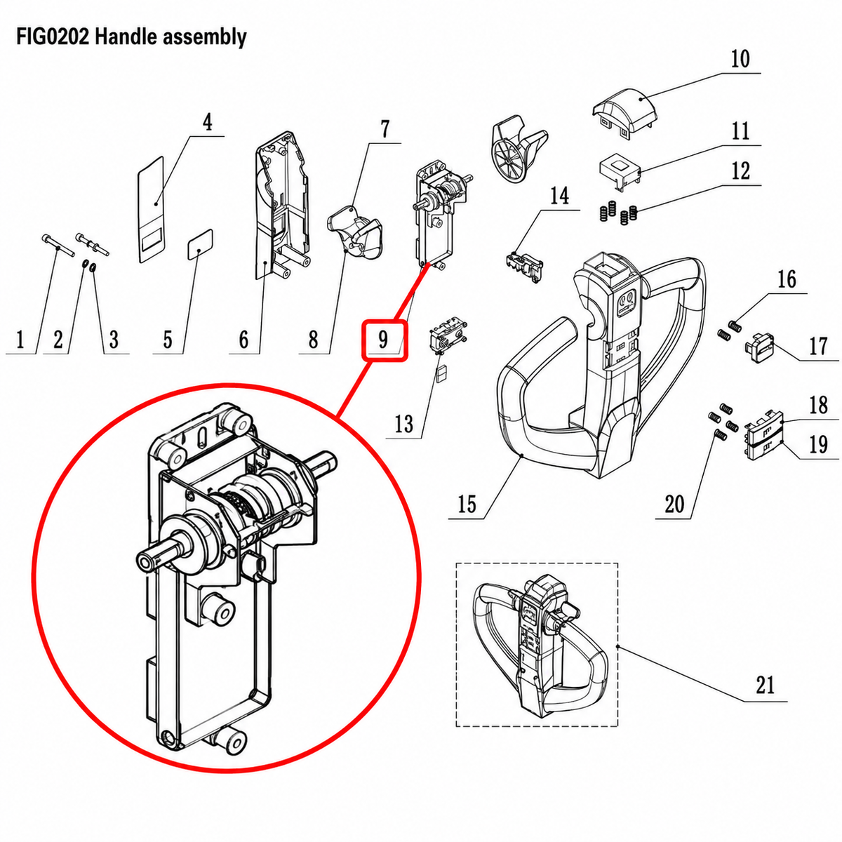 Solid Hub 1910000059 Accelerator Assembly HWE15 HWE18 – Handle Diagram Item 9