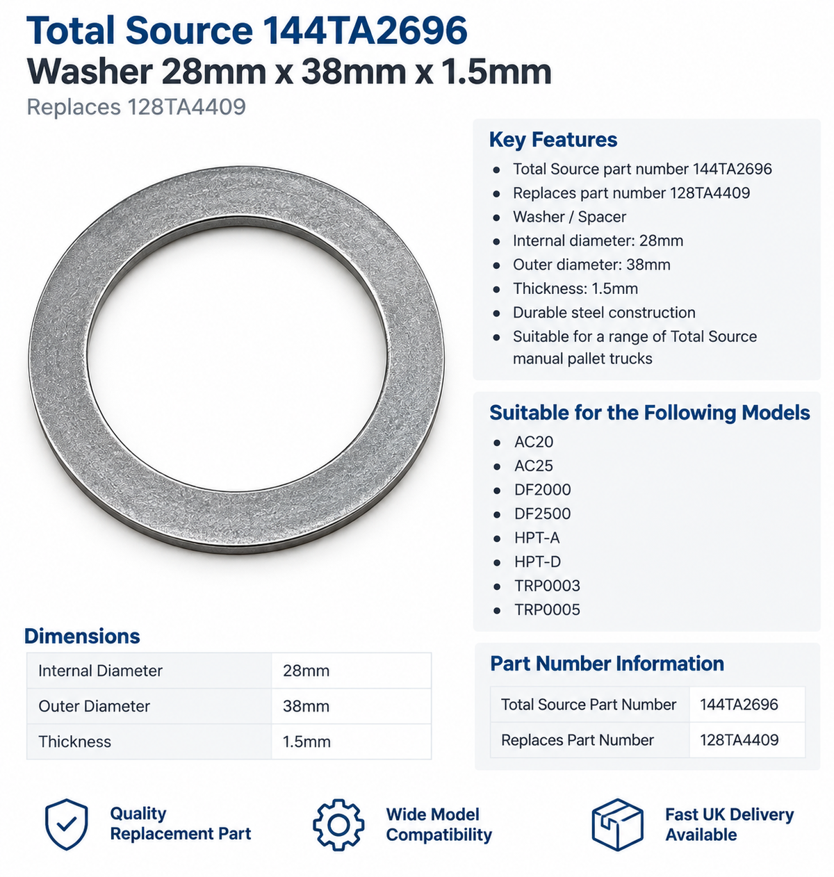 Total Source 144TA2696 Washer 28mm x 38mm x 1.5mm
