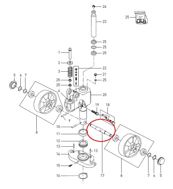 Steer Wheel Axle 20mm x 25mm x 177mm Total Source 144TA2767