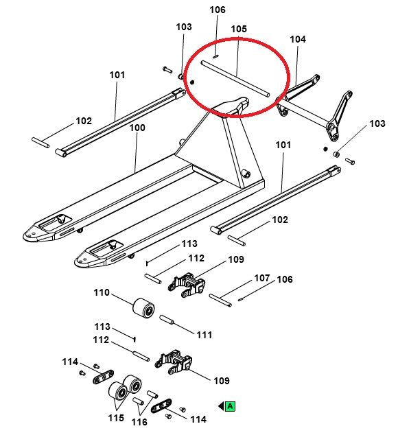 Rocker Arm Axle 525mm Fork Width GS22 Basic Pramac S0003015038